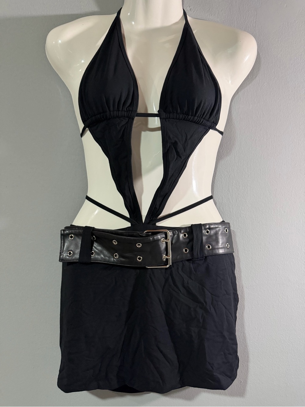 Black Strappy Mini Dress with Cutout Detail